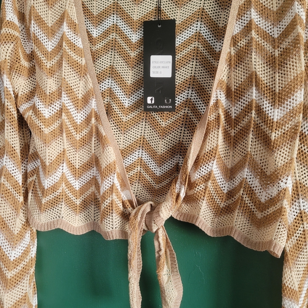Galita Chevron Knit Tie-Front Cardigan BOHO Size Small NWT - Picture 7 of 13